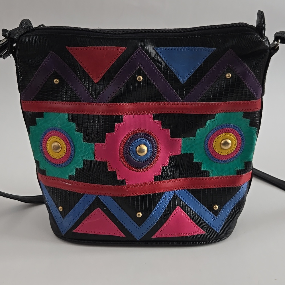 Vintage Black Tribal-style Crossbody Bag